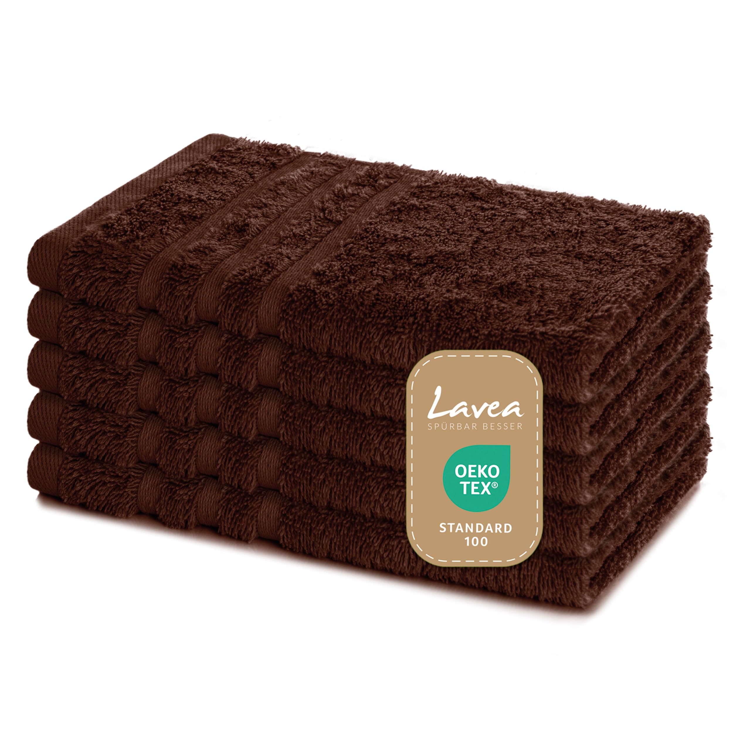 Lavea Elena Guest Towels - Set of 5 Cotton Terry Cloth - Coffee Brown