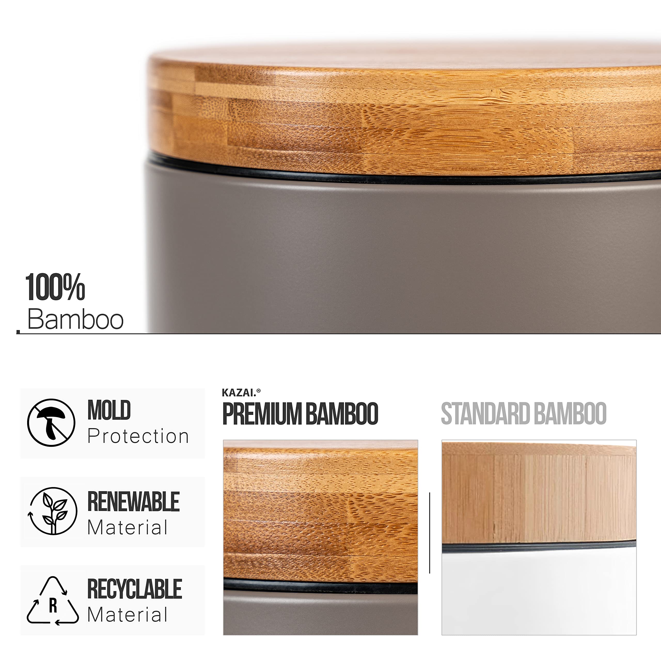 Kazai 5L Bathroom Bin | Soft Close Bamboo Lid Wastebin – Taupe