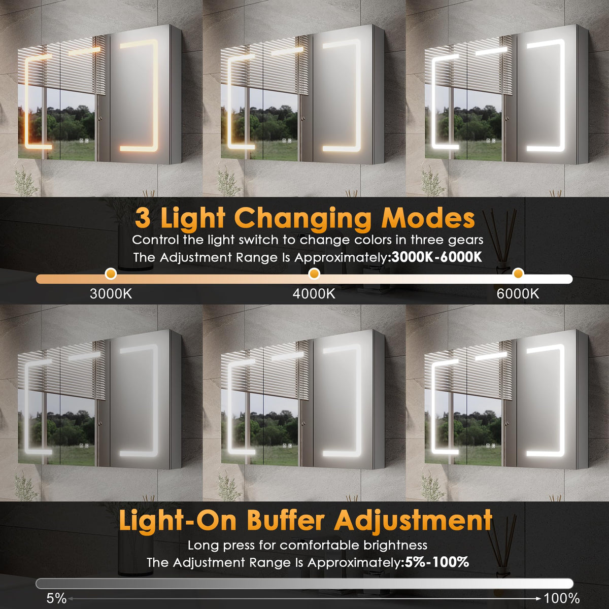 ELEGANT LED Bathroom Mirror Cabinet with Shaver Socket, Grey, 900x600mm - image 2