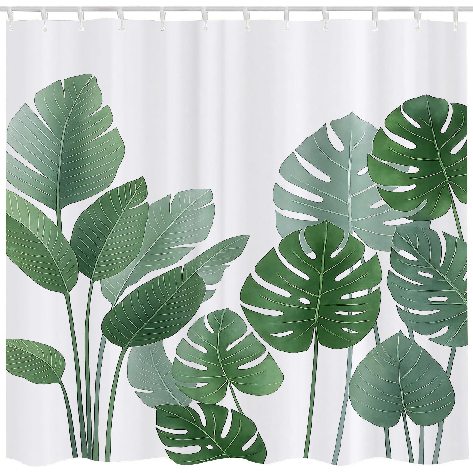 3D Nature Green Leaves Shower Curtain | Waterproof Fabric, 72x72