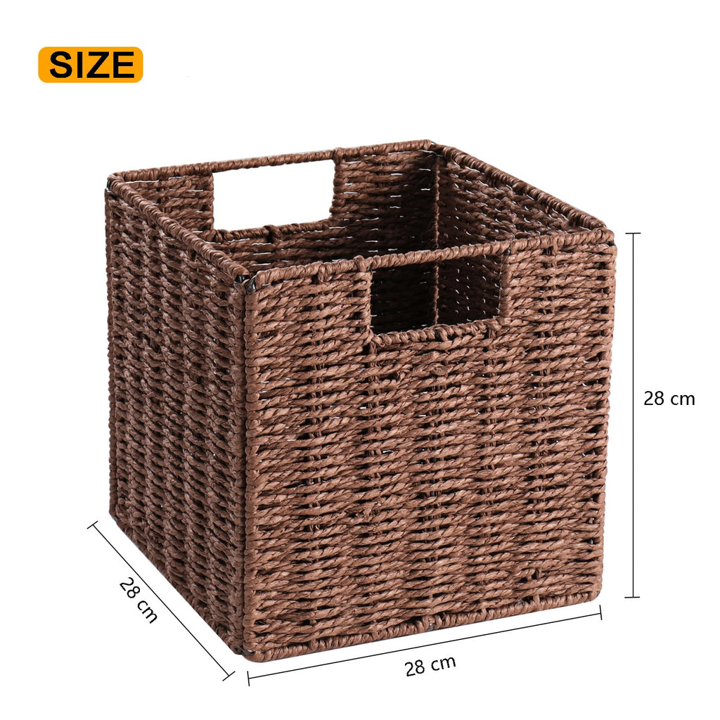 Vagusicc Wicker Storage Basket, Set of 2 Handwoven Wicker Basket, Foldable Storage Baskets Organizer Cube Bins with Handles for Shelves Bathroom - image 2