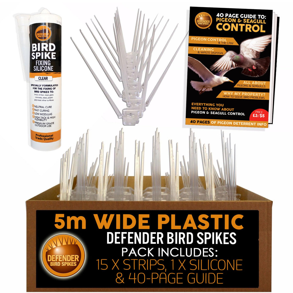 Defender Wide Plastic Bird Spikes | 5m Pigeon Deterrent with Silicone