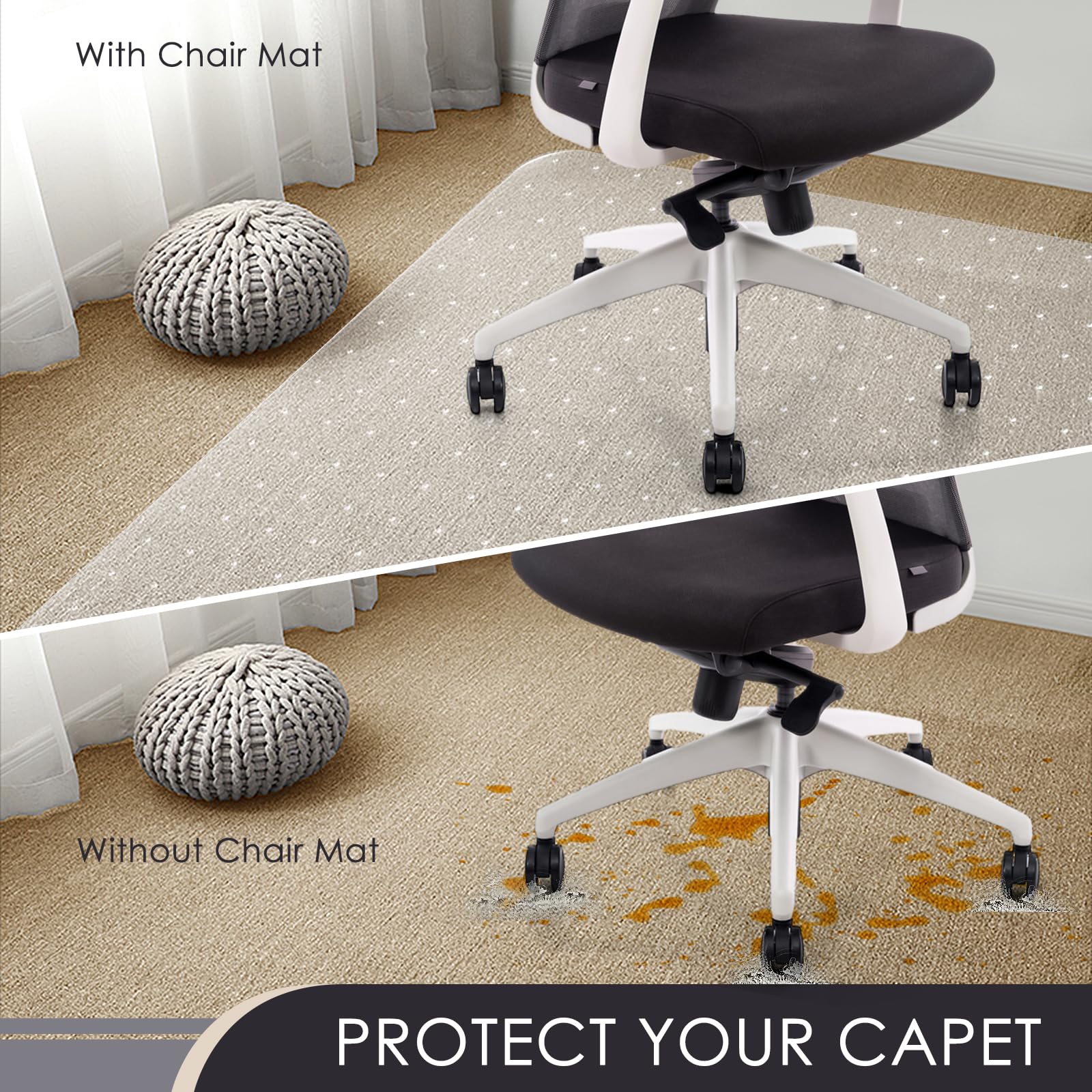Kuyal Clear Office Chair Mat for Carpet – 32" x 48" Heavy Duty Desk Mat