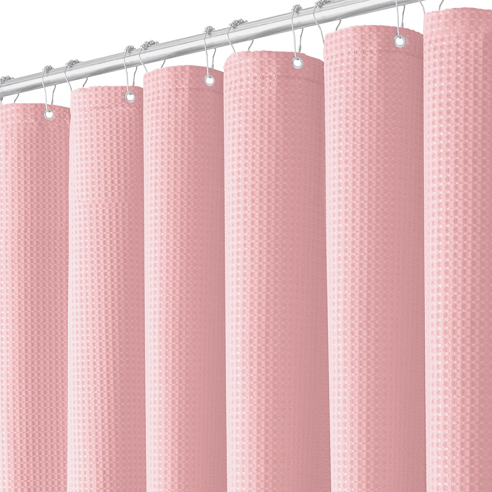 BTTN Extra Long Waffle Shower Curtain – Heavy Duty Waterproof Fabric, Pink