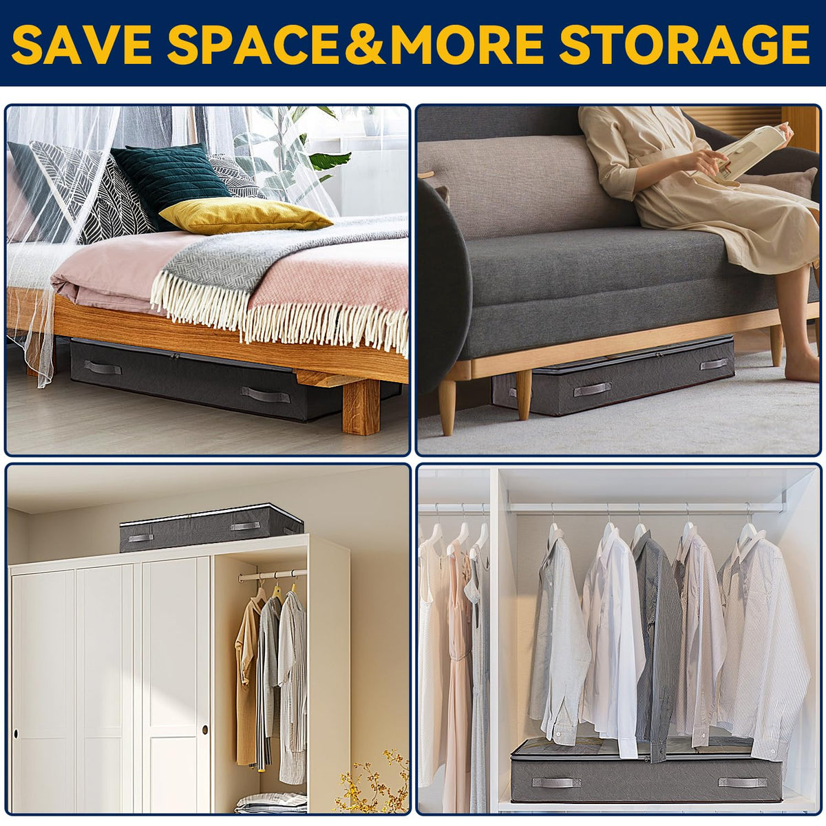 Boic 4 Pack Under Bed Storage Boxes With Lids, 90L Underbed Storage Organiser For Clothes, Comforters, Blankets & Bedding - image 5