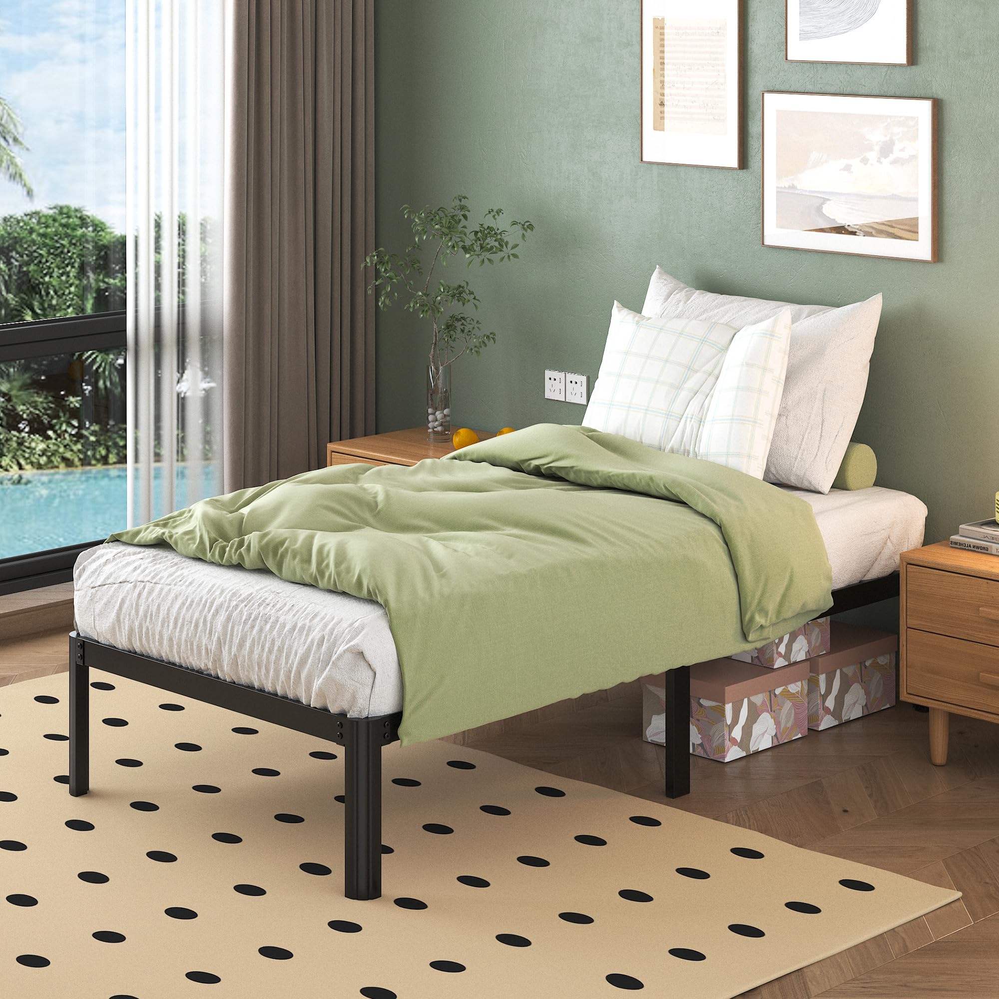 Lutown-Teen 3ft Single Metal Bed Frame – Heavy Duty Steel Slats Support