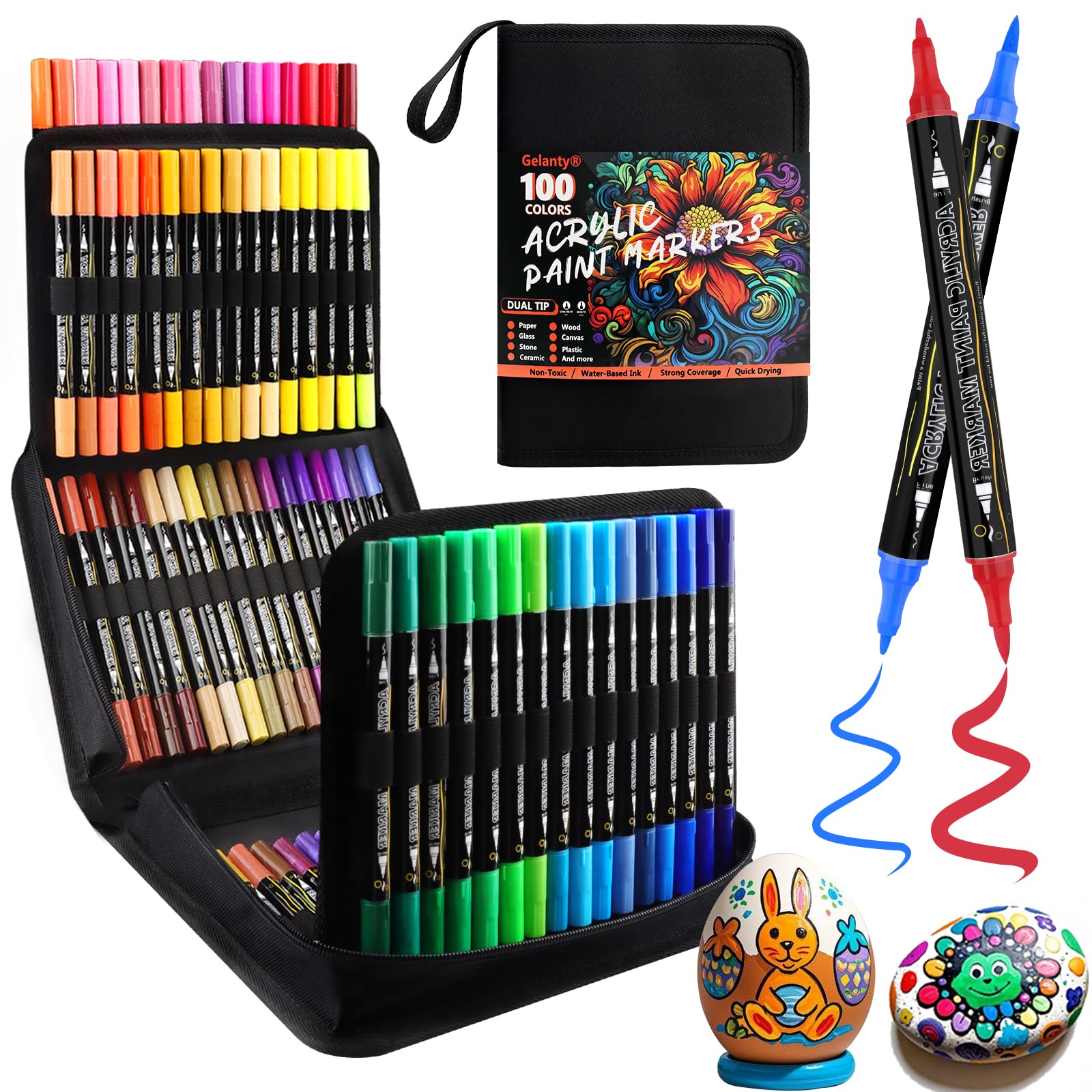 Gelanty 100 Colours Dual Tip Acrylic Paint Pens for Rock Painting & DIY