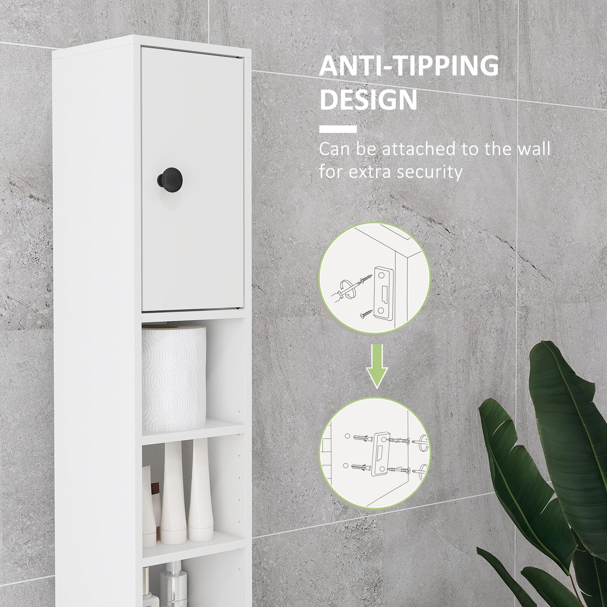 kleankin 180cm Tall Bathroom Cabinet, Slim, 4 Open Shelves, White - image 4