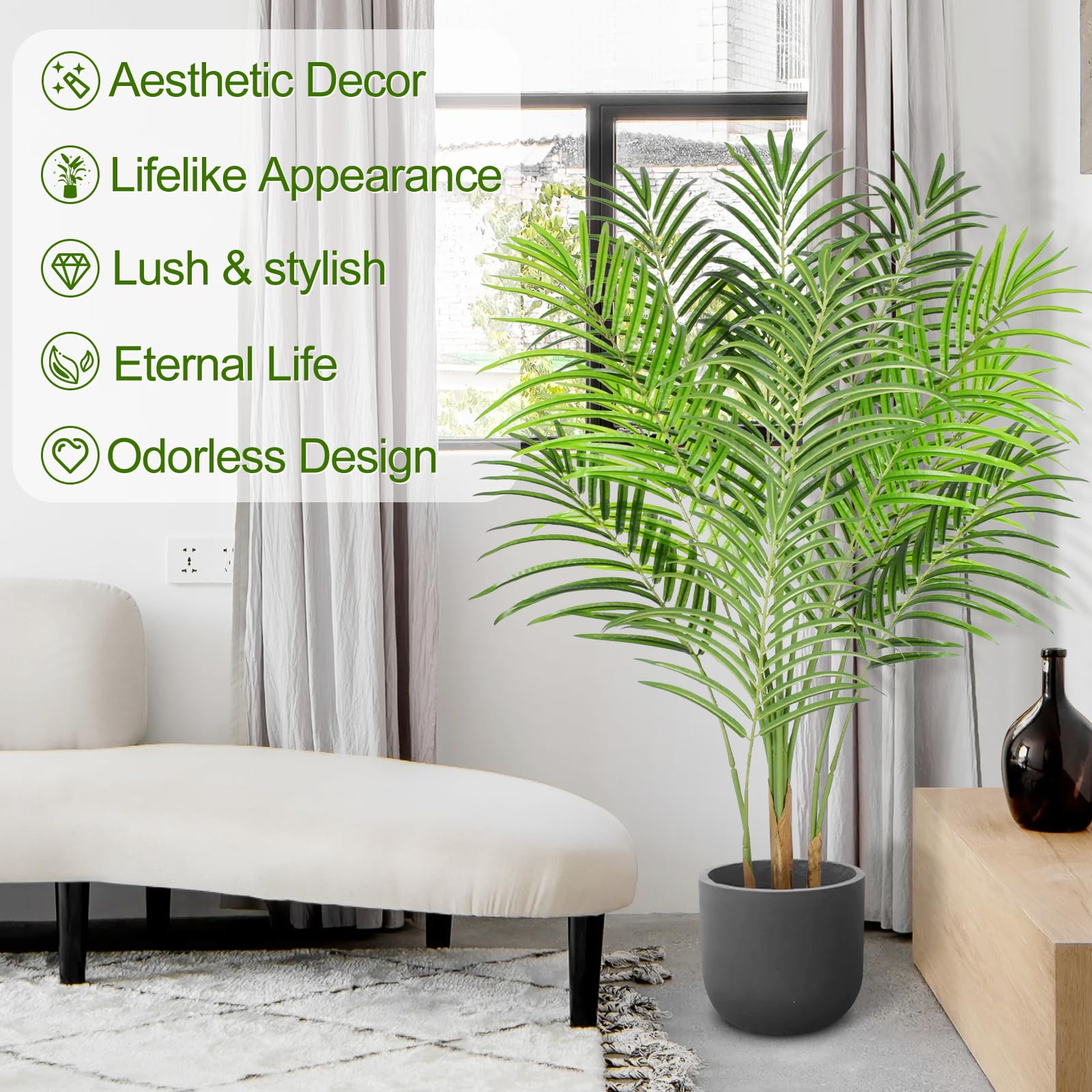 Keeplush 120cm Artificial Areca Palm Tree | Faux Silk Plant with Real Bark