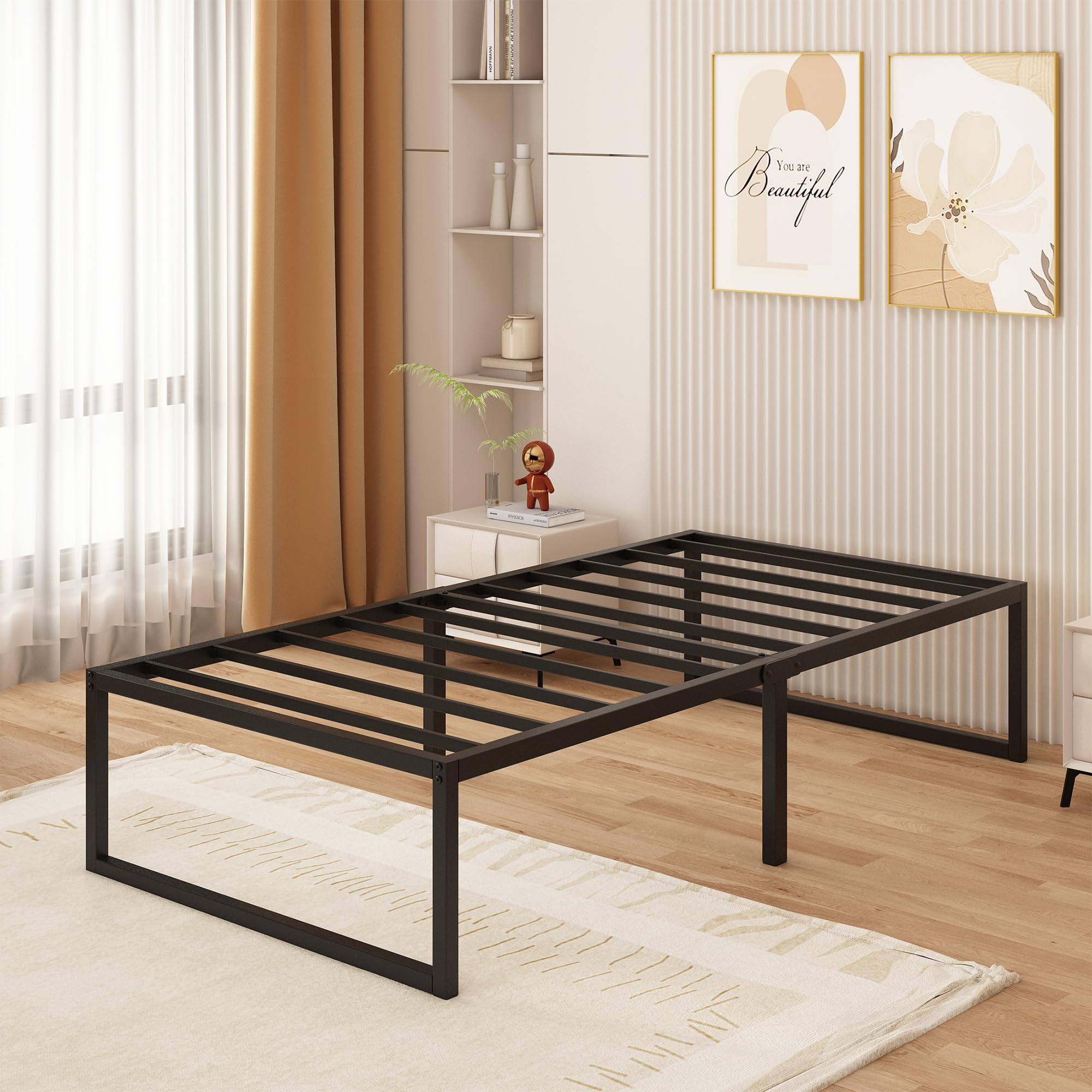 Yicensen Single Metal Bed Frame | 90x190cm Steel Slat Base with Storage