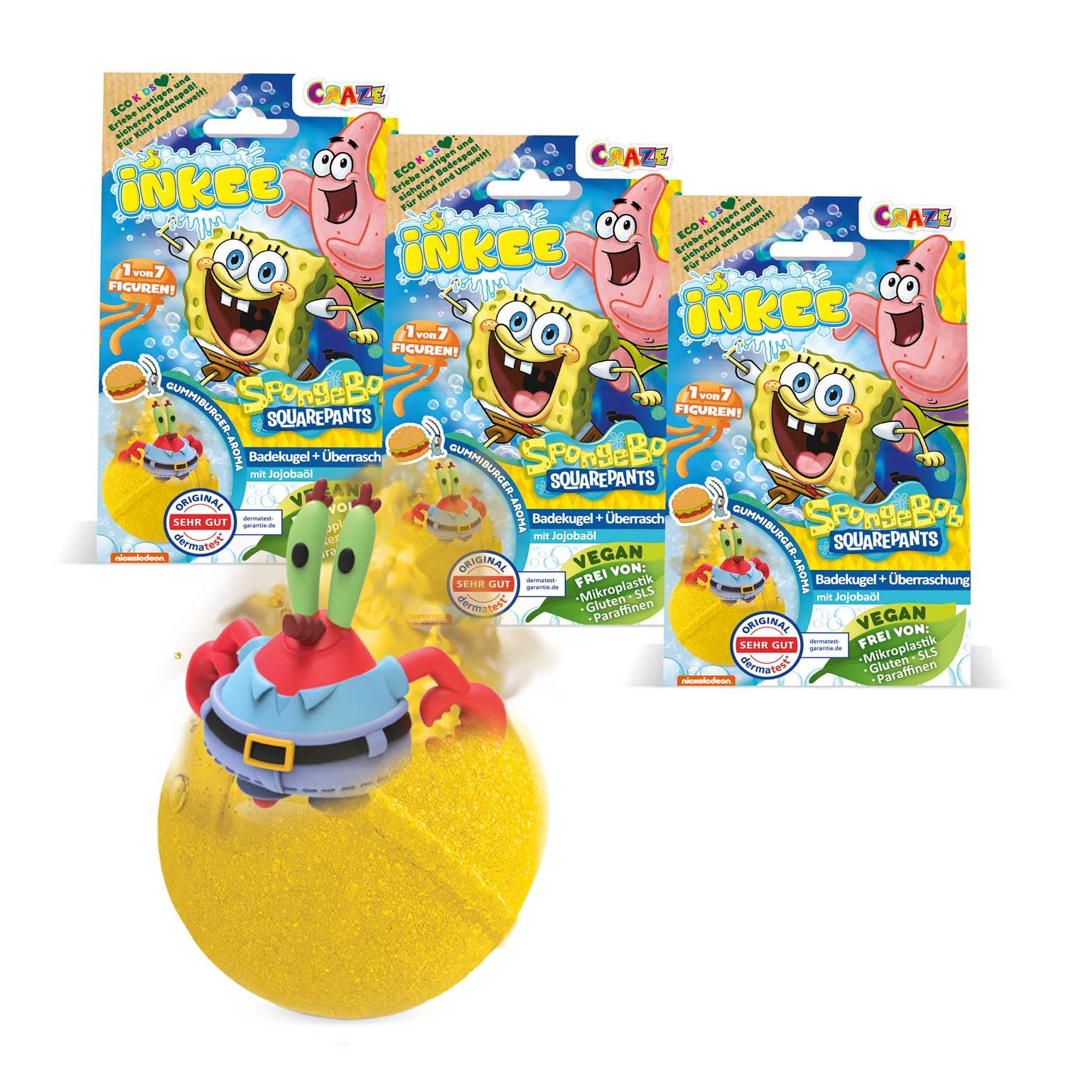 INKEE SpongeBob Kids Bath Bombs - 3-Pack with Surprise Figures