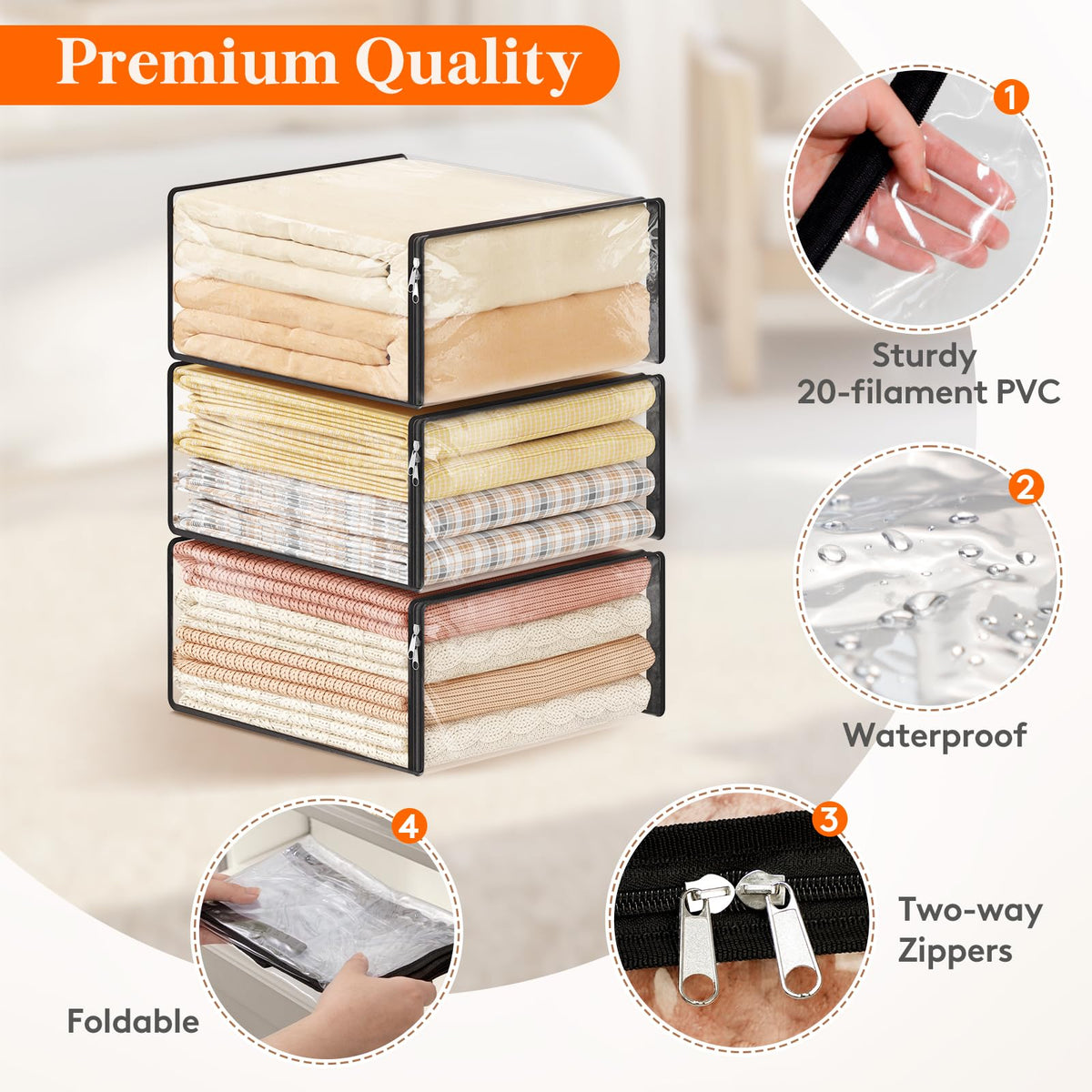 Lifewit 8 Pack Clear Storage Bags with Zips, 36L Clothes Storage Bags - image 2