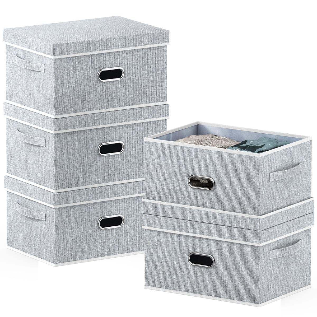 Lesfit Fabric Storage Boxes with Lid – 20L Foldable Organizers, 5 Pack