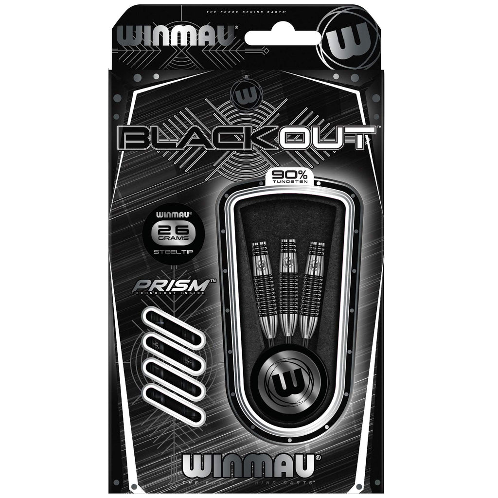 Winmau Blackout 26g Tungsten Darts Set | Steel Tip with Prism Shafts