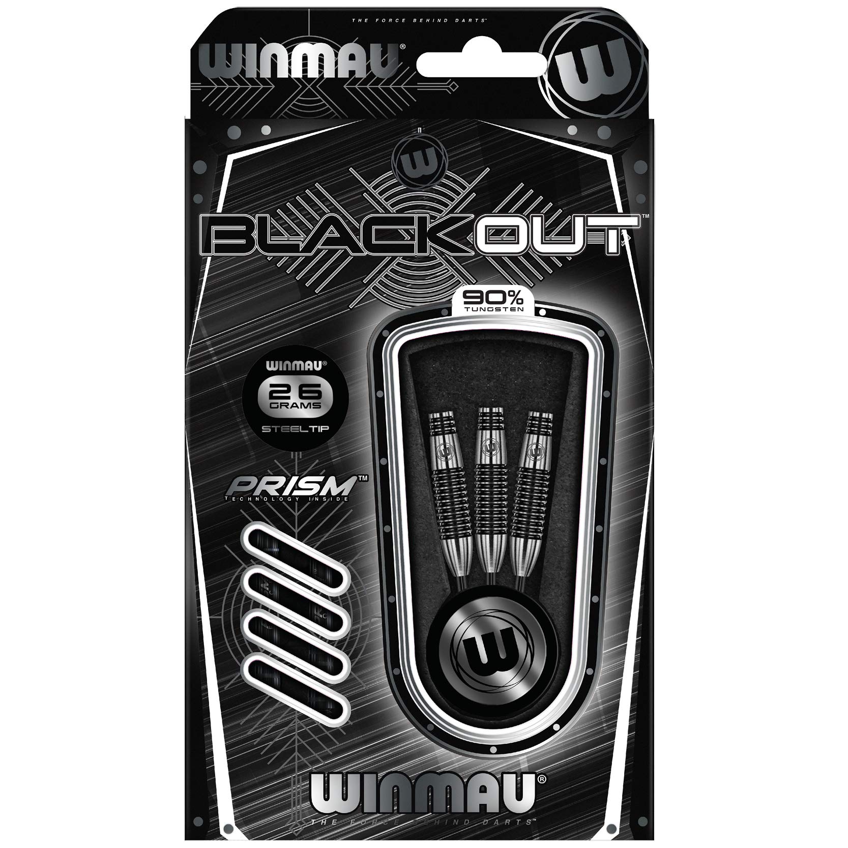 Winmau Blackout 26g Tungsten Darts Set | Steel Tip with Prism Shafts