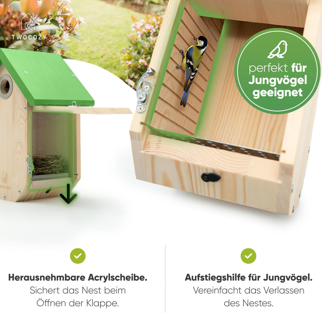 TWOCOZY Premium Nistkasten für Meisen – Wetterfestes Holz mit Spechtschutz