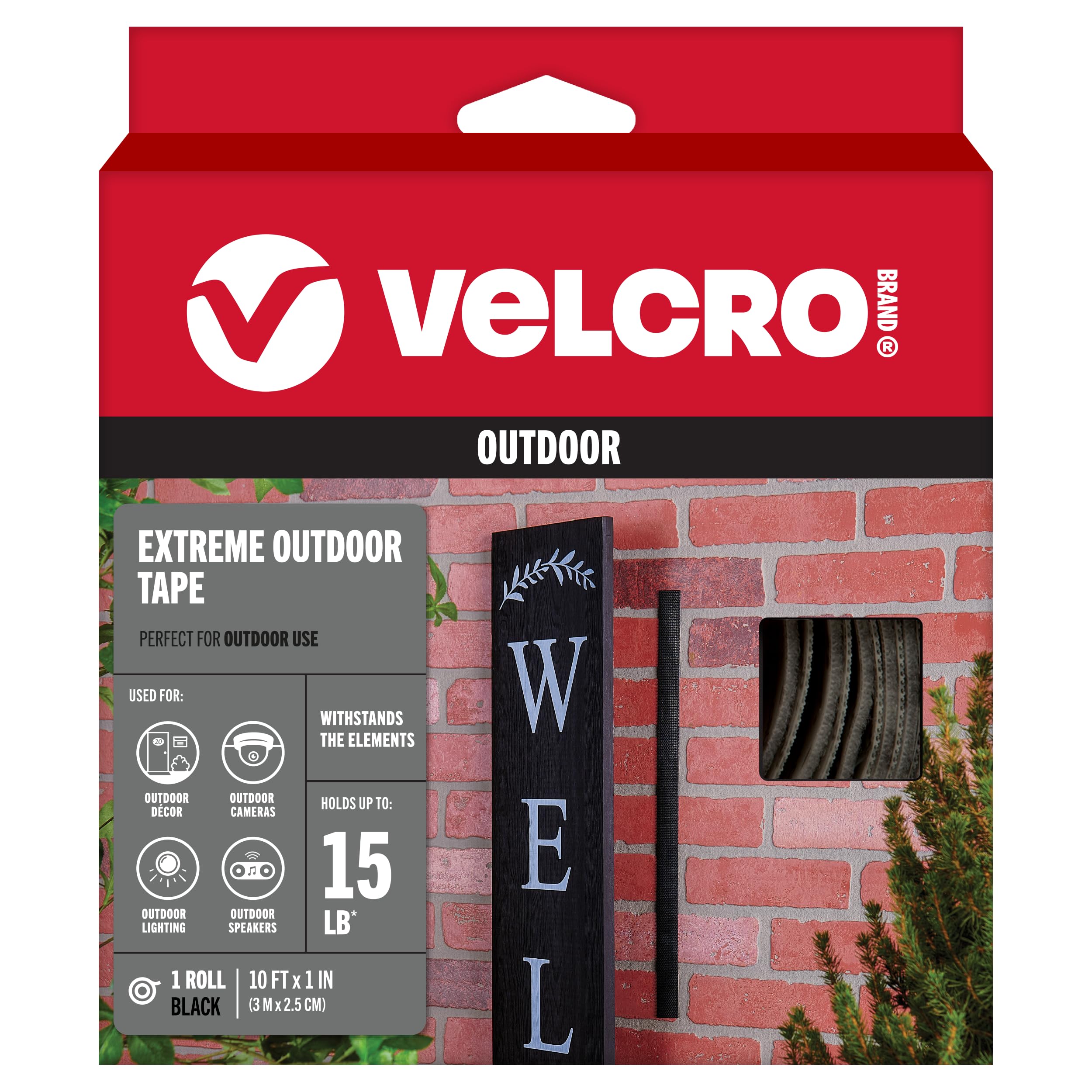 VELCRO Brand Heavy Duty Extreme Outdoor Tape – Black, 3m x 25mm