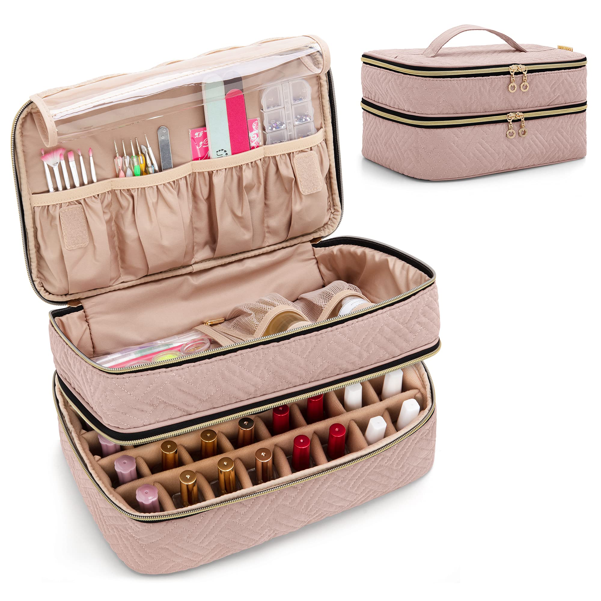 BAFASO Double Layer Nail Polish Organizer - 40 Bottle Case in Pale Rose