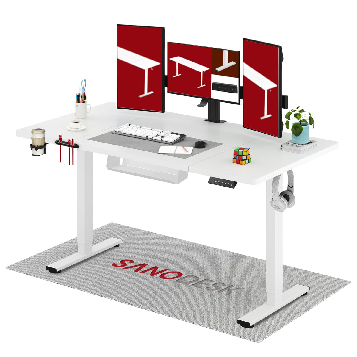 SANODESK 160 * 60 Electric Standing Desk Height Adjustable Desk Built-in Cup Holder, Hooks - image 1
