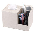 BTSKY Linen Square Tissue Box Cover with Side Pockets - Beige Desk Organizer