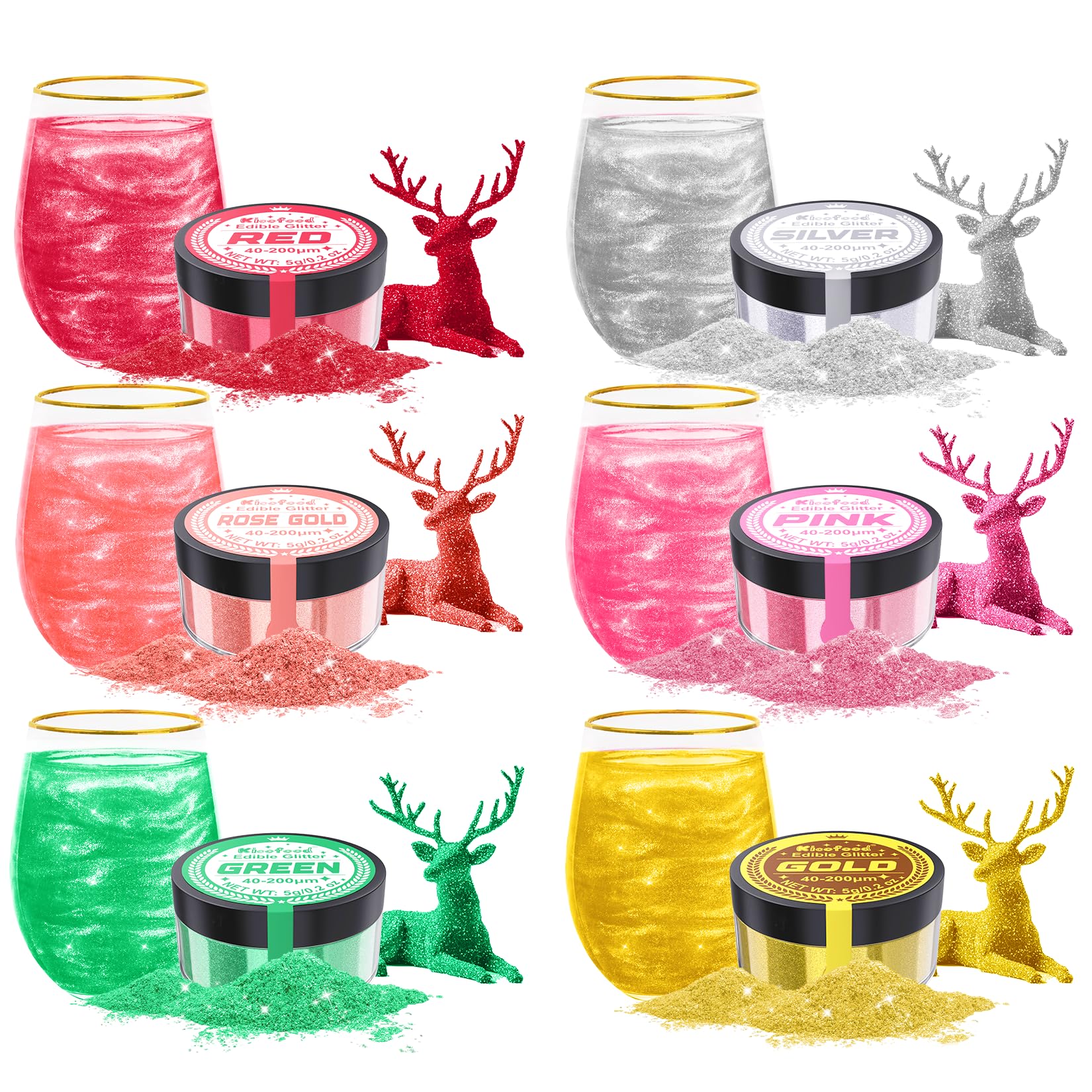 Edible Glitter for Drinks & Cakes – 6 Color Luster Dust Set