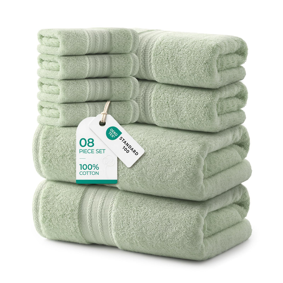 REDKISS 8 Piece Sage Green Towels Set with Hanging Loop-Quick Drying & Soft - image 1