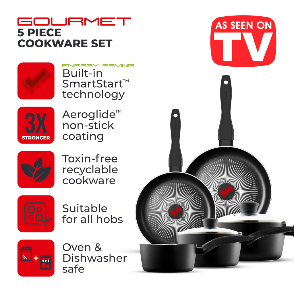 Tower SmartStart Gourmet 5 Piece Non-Stick Cookware Set – Induction Safe
