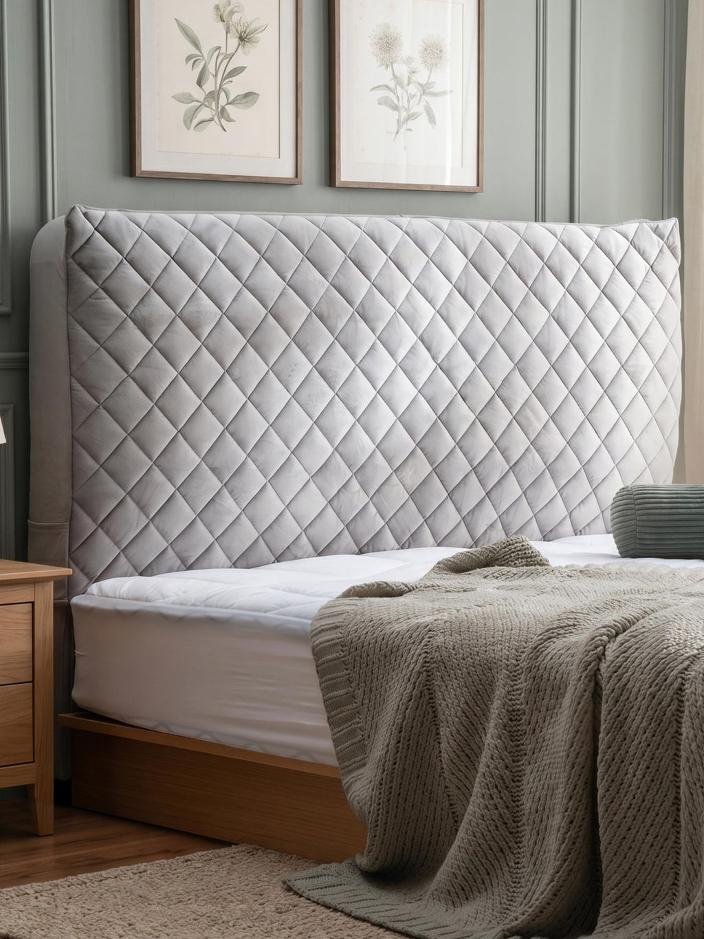 Bed Headboard Slipcover Quilted Thicken Protector Light grey,120x70cm - image 1