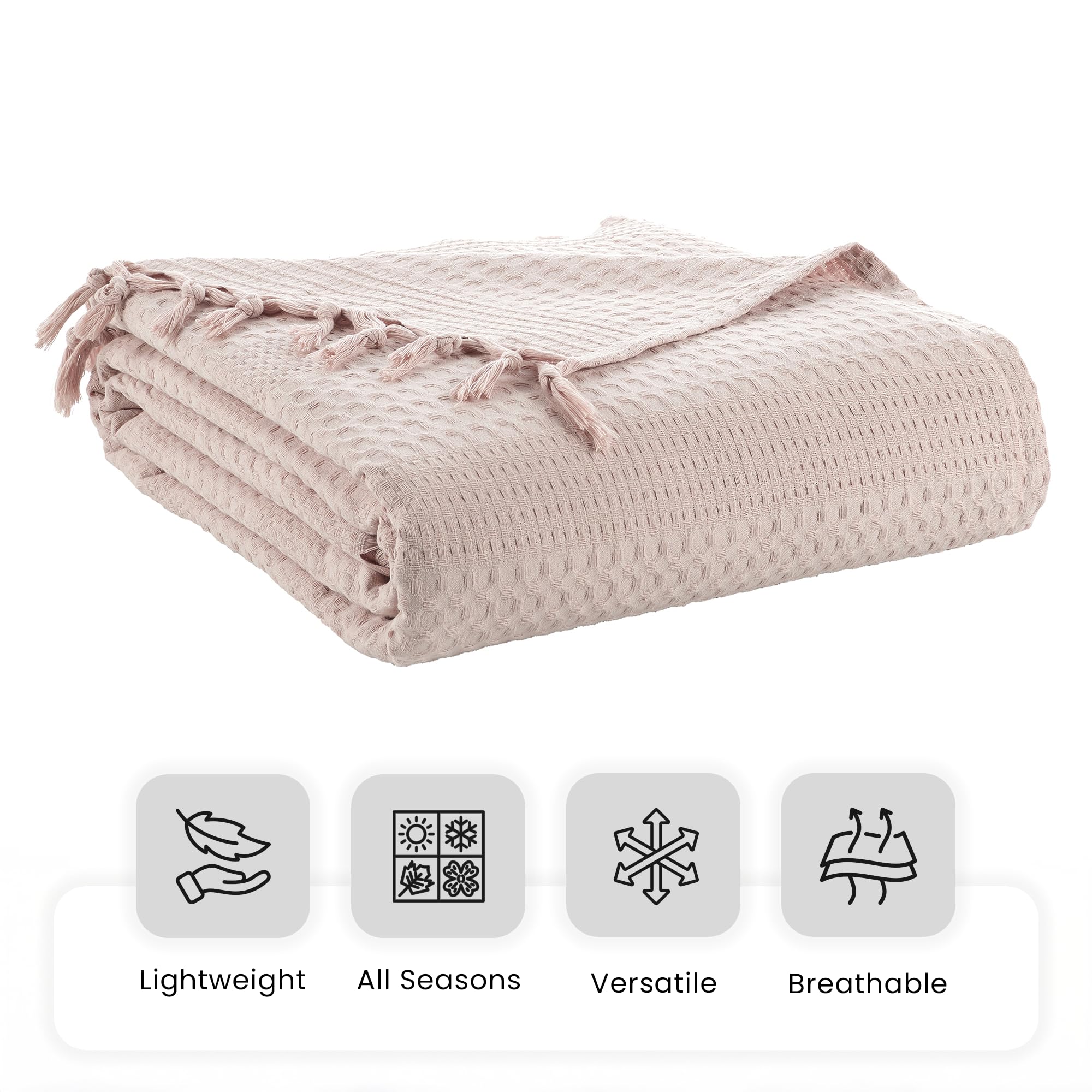 Milam London Beige Cotton Waffle Throw Blanket | King Size Bedspread