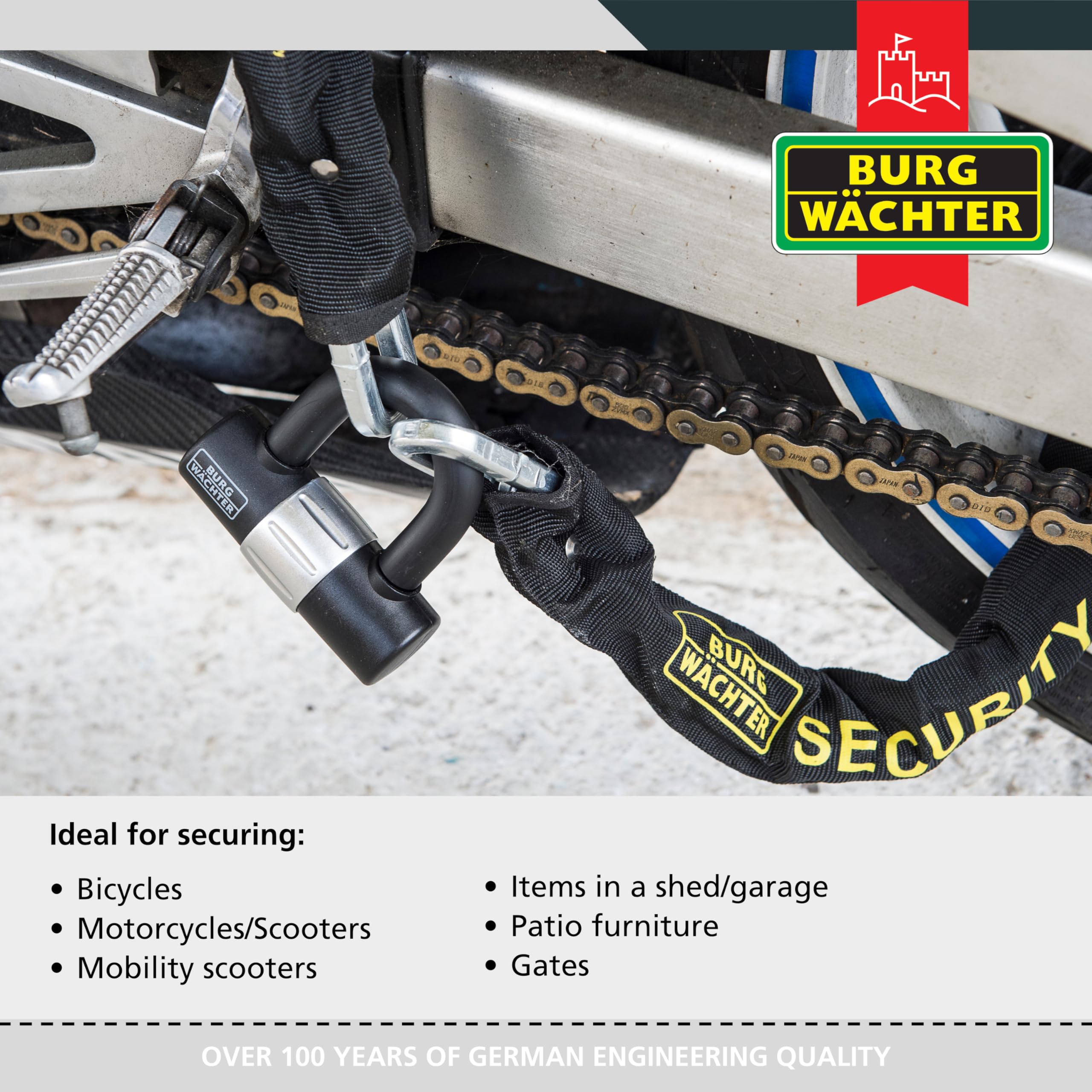 Burg-Wachter Sold Secure Gold Bike Chain & U-Lock Kit, Black, 3M