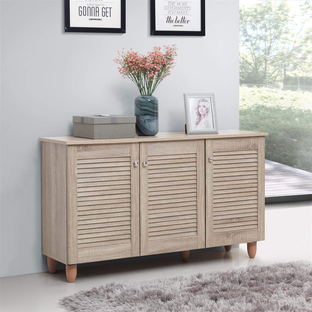 TAD TIMBER ART DESIGN UK Modern Shoe Storage Cabinet 3 Doors Footwear Stand Rack Unit Cupboard Sonoma Oak - image 1