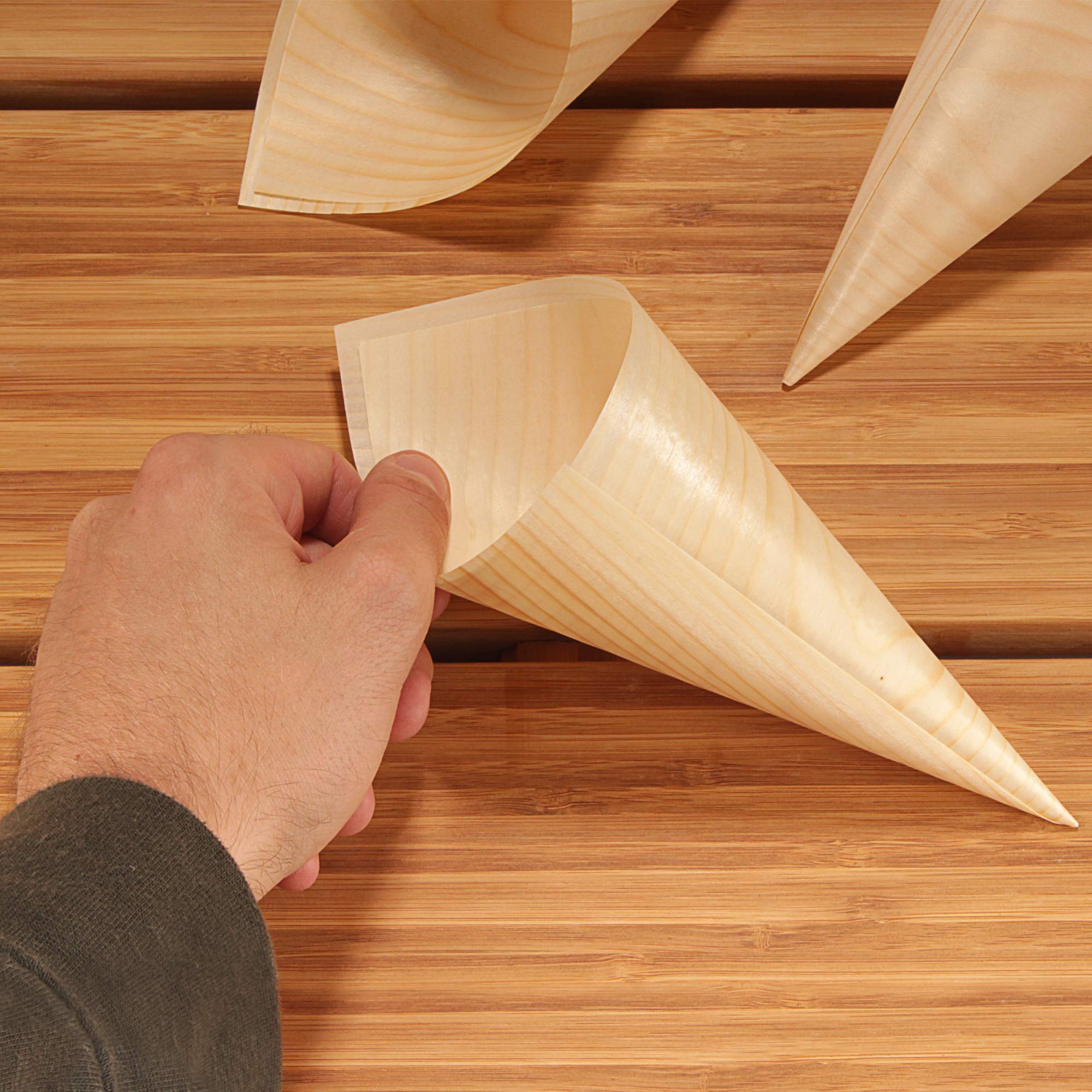 BambooMN Disposable Pine Wood Cones | 7.9" Tall Appetizer Cones | 300 Pack