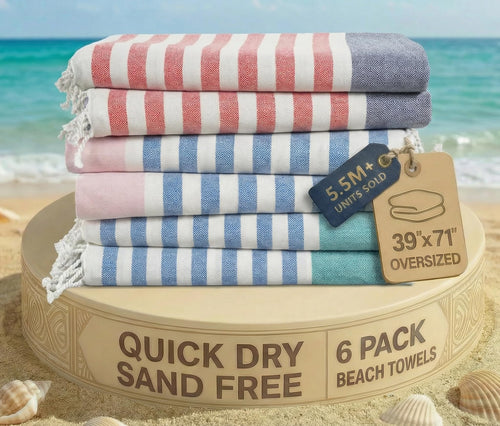 LANE LINEN Beach Towels 6 Pack, Cotton Rich Turkish Towels Oversized, Pool Towels For Adults, Pre-Washed, Sand Free Towel - image 1