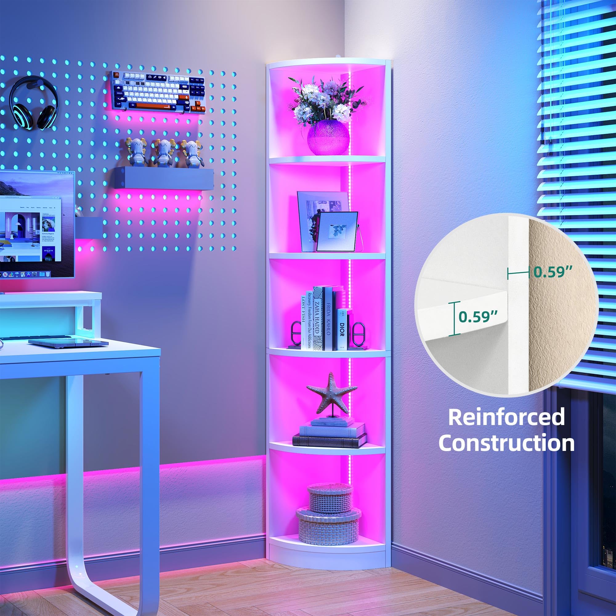 YITAHOME 5-Tier Corner Bookshelf with LED Music Sync Lighting – Black