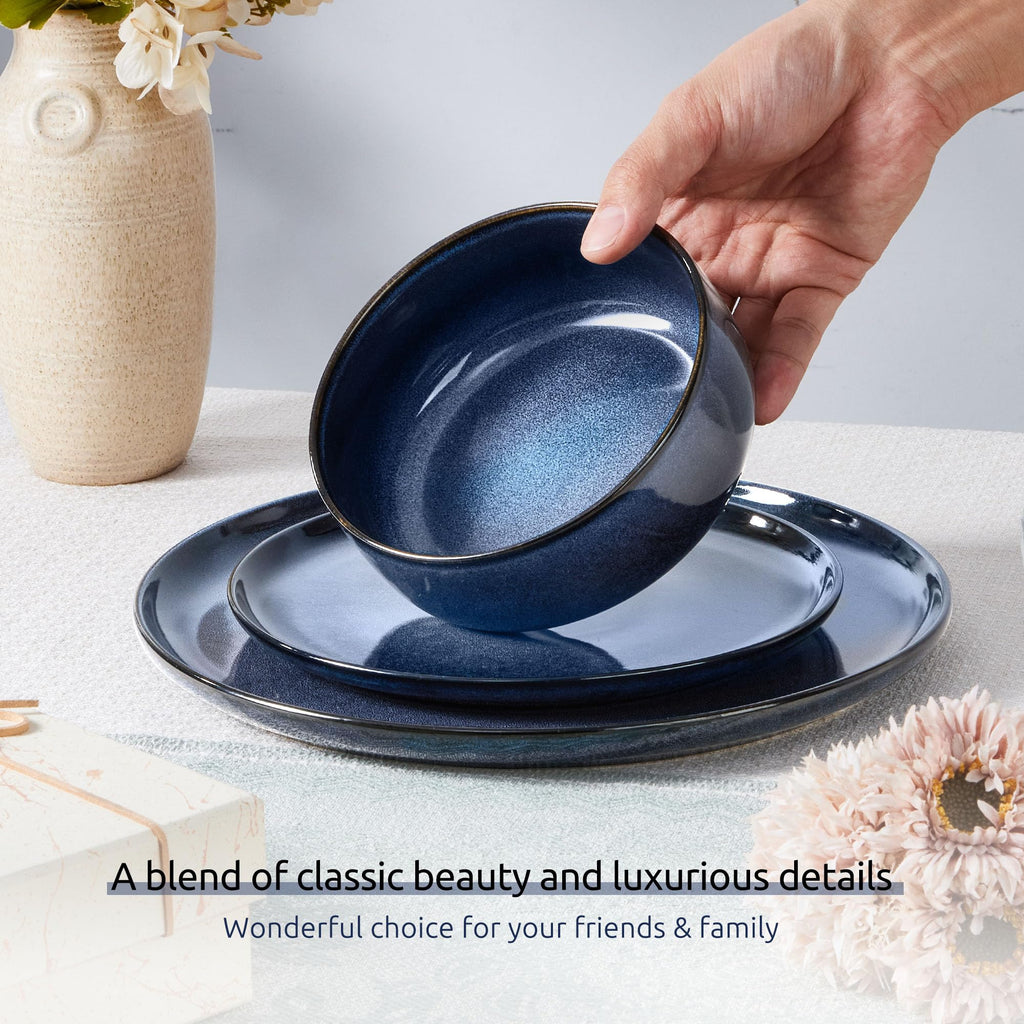Homikit 12-Piece Stoneware Dinner Set – Reactive Glaze Blue Dinnerware