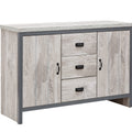 GFW Boston Sideboard - 3 Drawer 2 Door Grey Oak Storage Cabinet