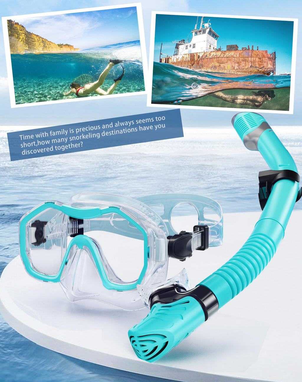 Lealinga 2-Pack Snorkel Set | Anti-Fog Panoramic Mask & Dry Top Snorkel