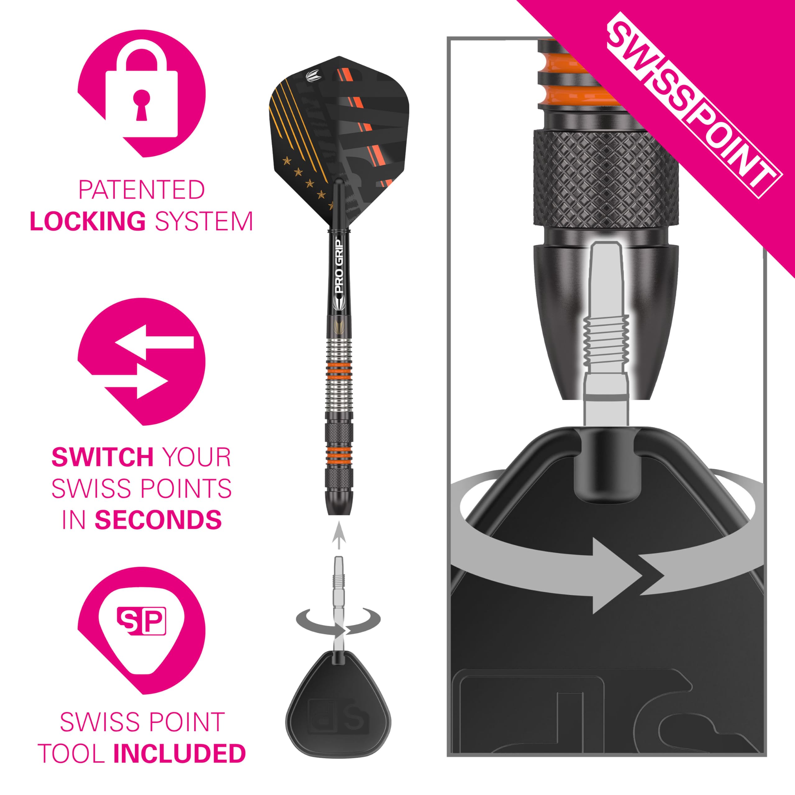 Target Darts RVB 80 Black G2 Steel Tip Darts | 21g 80% Tungsten Swiss Point