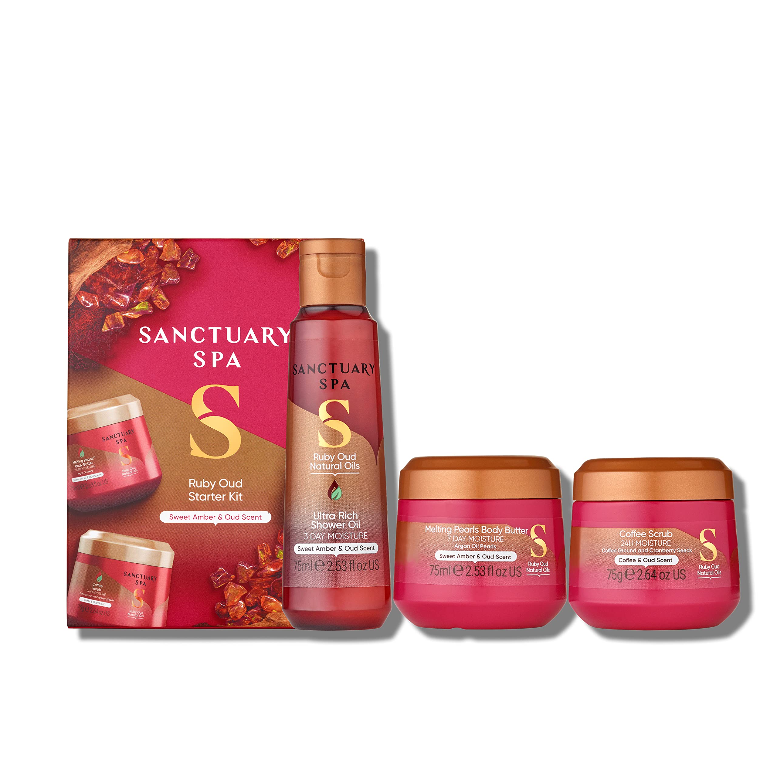 Sanctuary Spa Ruby Oud 3-Piece Travel Gift Set | Vegan Body Care Trio