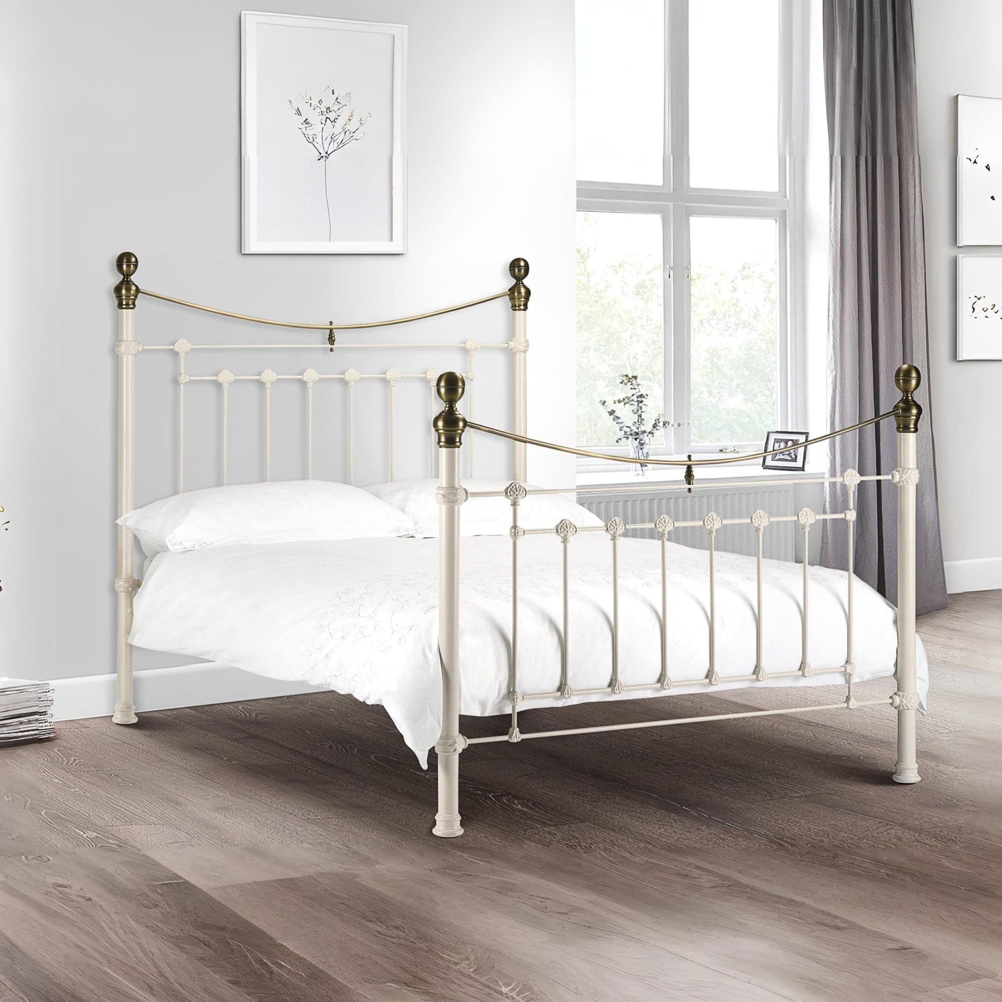 Julian Bowen Victoria Double Metal Bed Frame - Stone White Victorian