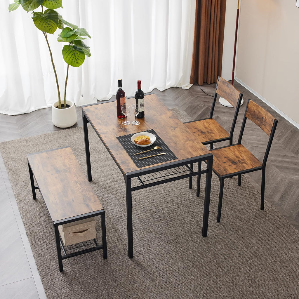 Bonnlo 4 Piece Dining Table Set for 4, Kitchen Table with 2 Chairs and a Bench, Space Saving Small Dining Set with Storage Shelf - image 5