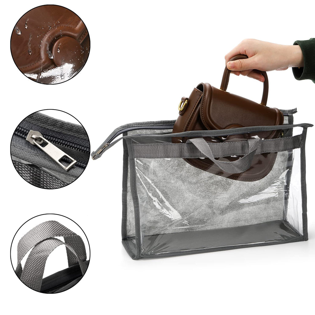 Peohud 12 Pack Dust Bags for Handbags, Clear Handbag Storage Organizer for Closet, Purse Protector Storage Bag with Zipper and Handle - image 3