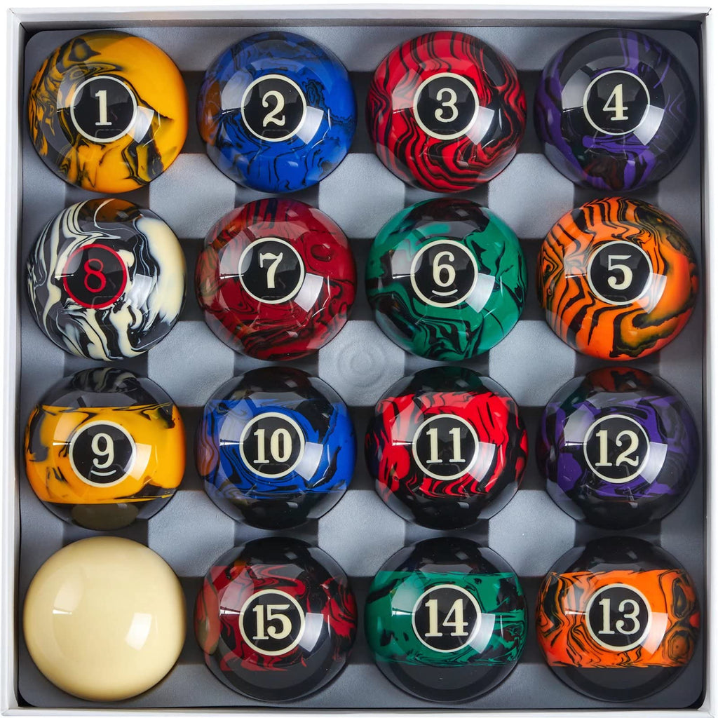 Billmart Black Marble Billiard Balls - 2-1/4" Regulation Pool Ball Set