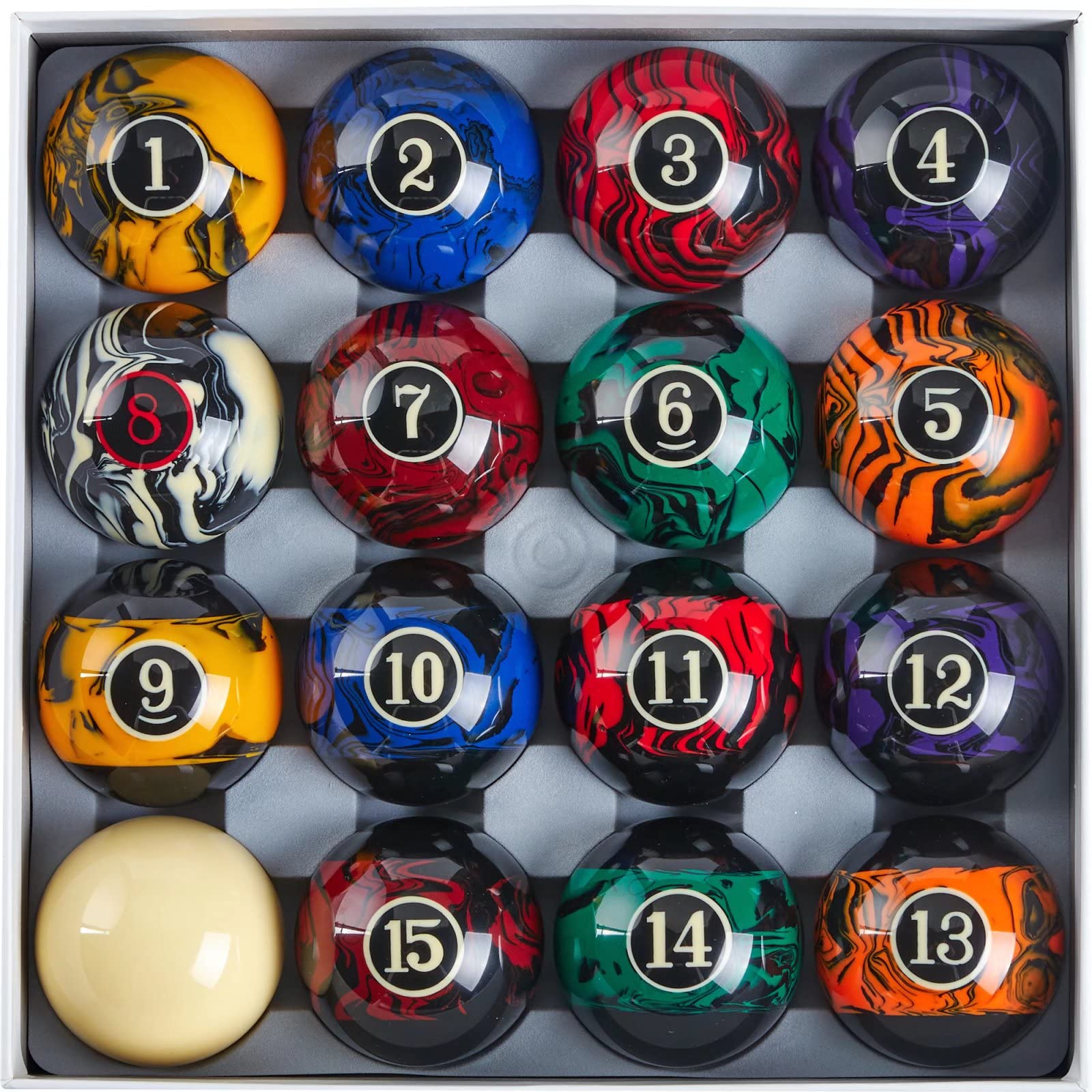Billmart Black Marble Billiard Balls - 2-1/4" Regulation Pool Ball Set