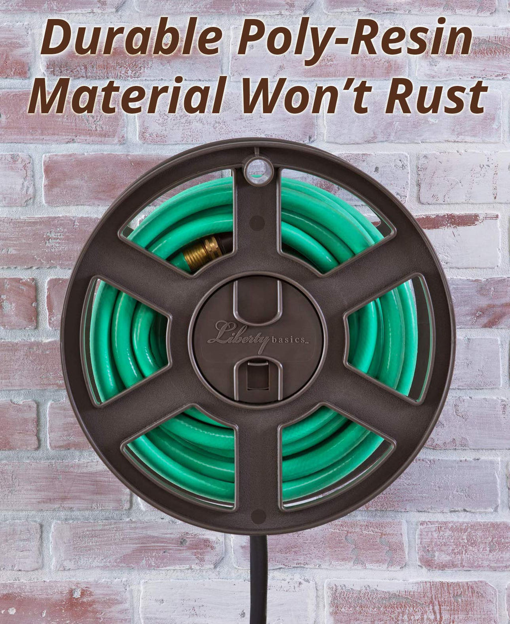 Liberty Basics Wall Mount Hose Reel – 100' Capacity Poly Resin, Bronze