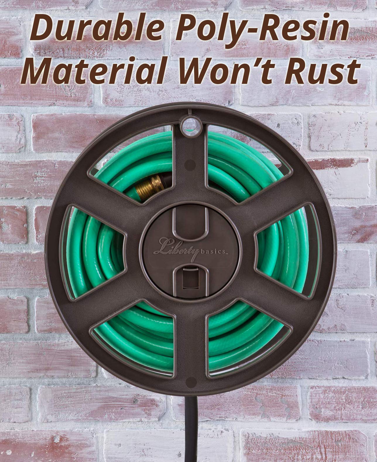 Liberty Basics Wall Mount Hose Reel – 100' Capacity Poly Resin, Bronze