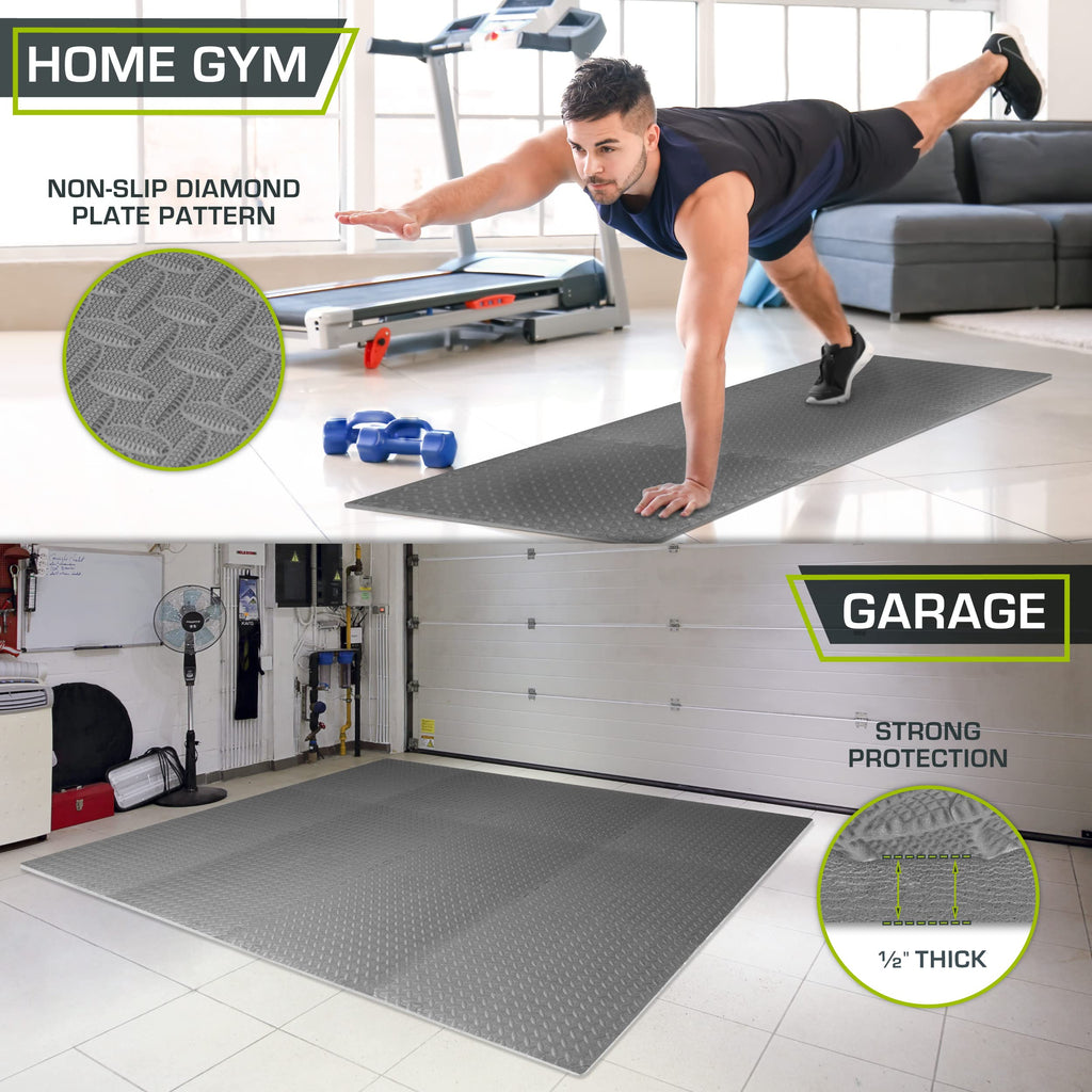 ProsourceFit Puzzle Exercise Mat – 1/2 in EVA Foam Floor Tiles, 48 Sq Ft