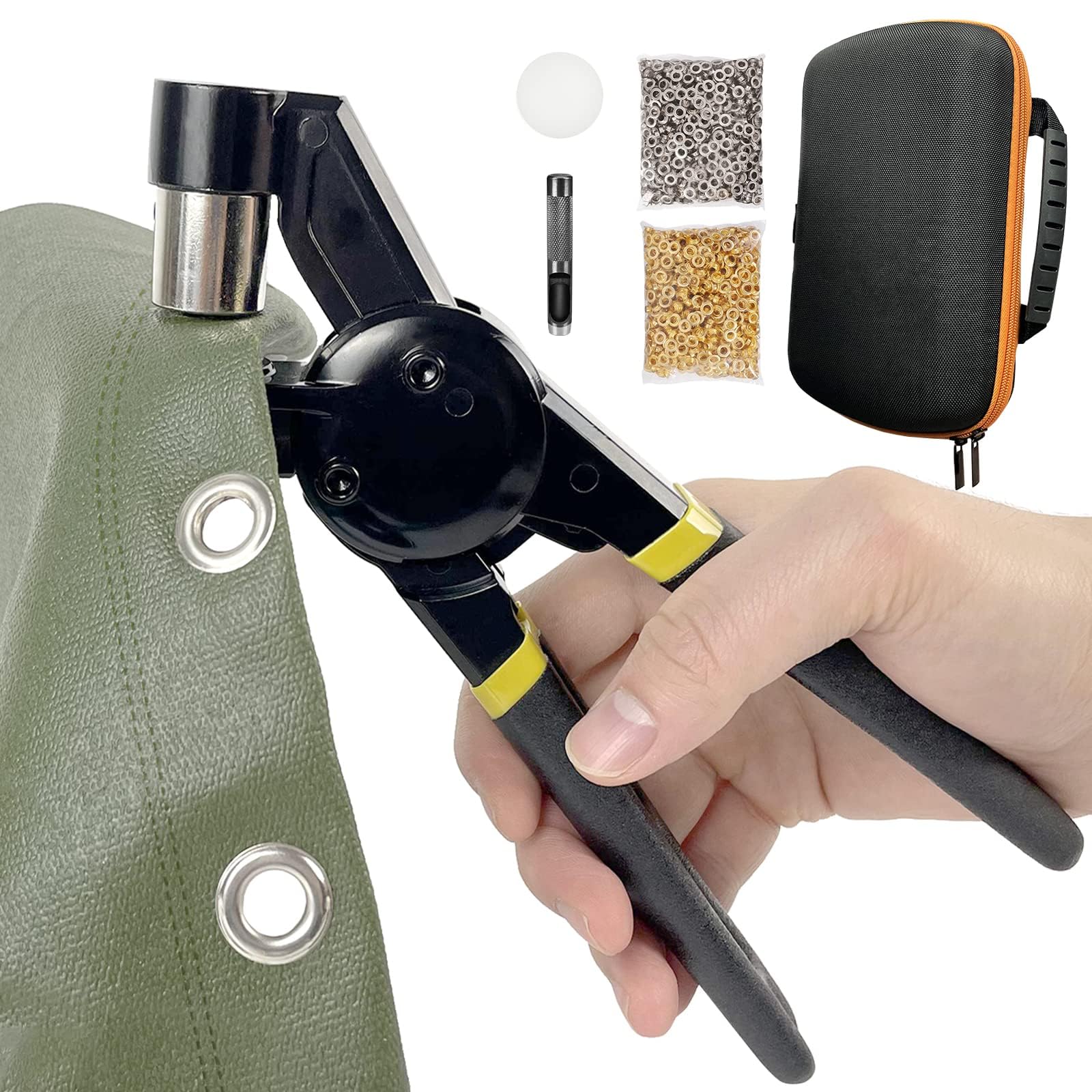 HAPDEN Eyelet Punch Kit | 10mm Grommet Tool with 200 Eyelets & Bag