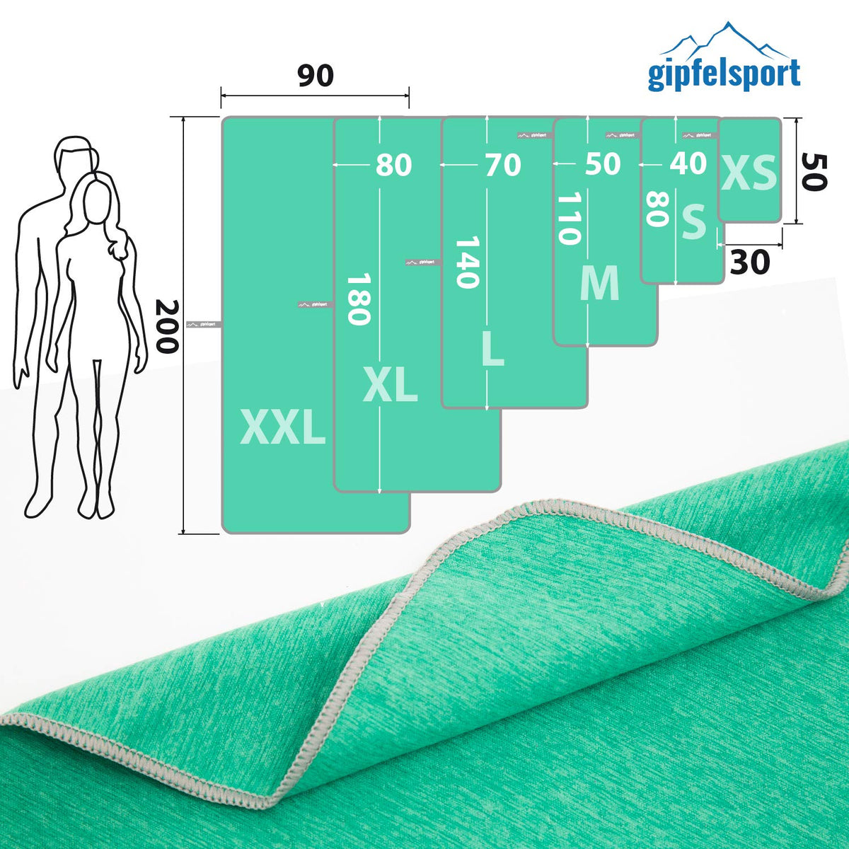 gipfelsport Microfibre Towel | Green | 1 1x S80x40cm & 1x L140x70cm - image 3