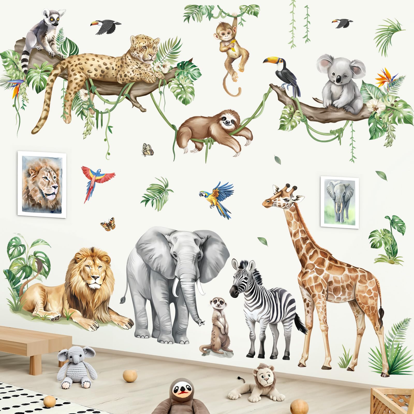 decalmile Large Jungle Animals Tree Branch Wall Stickers for Nursery